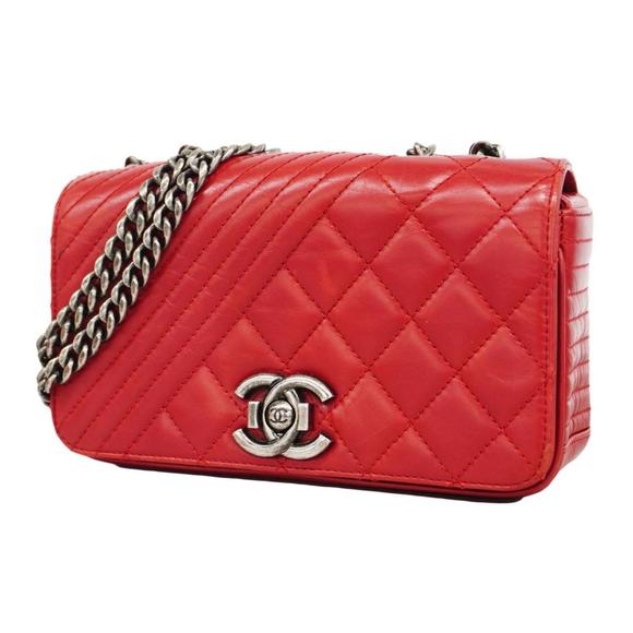 CHANEL Handbags - Chanel Shoulder Bag Matelasse Coco Boy W Chain Calfskin Red Women's